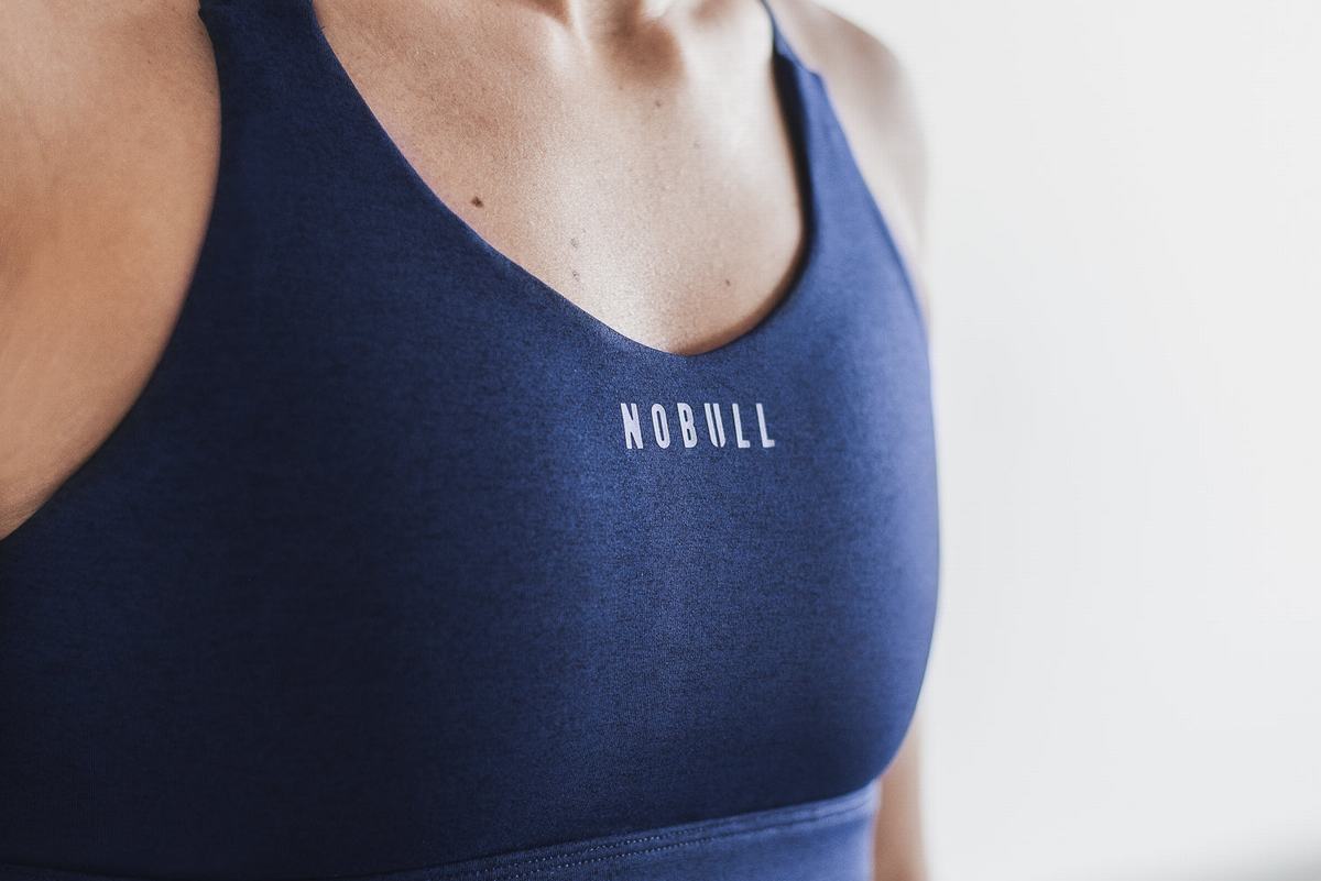 Nobull Pace Plush Heather Women's Sports Bras Navy | Australia (GO1486)